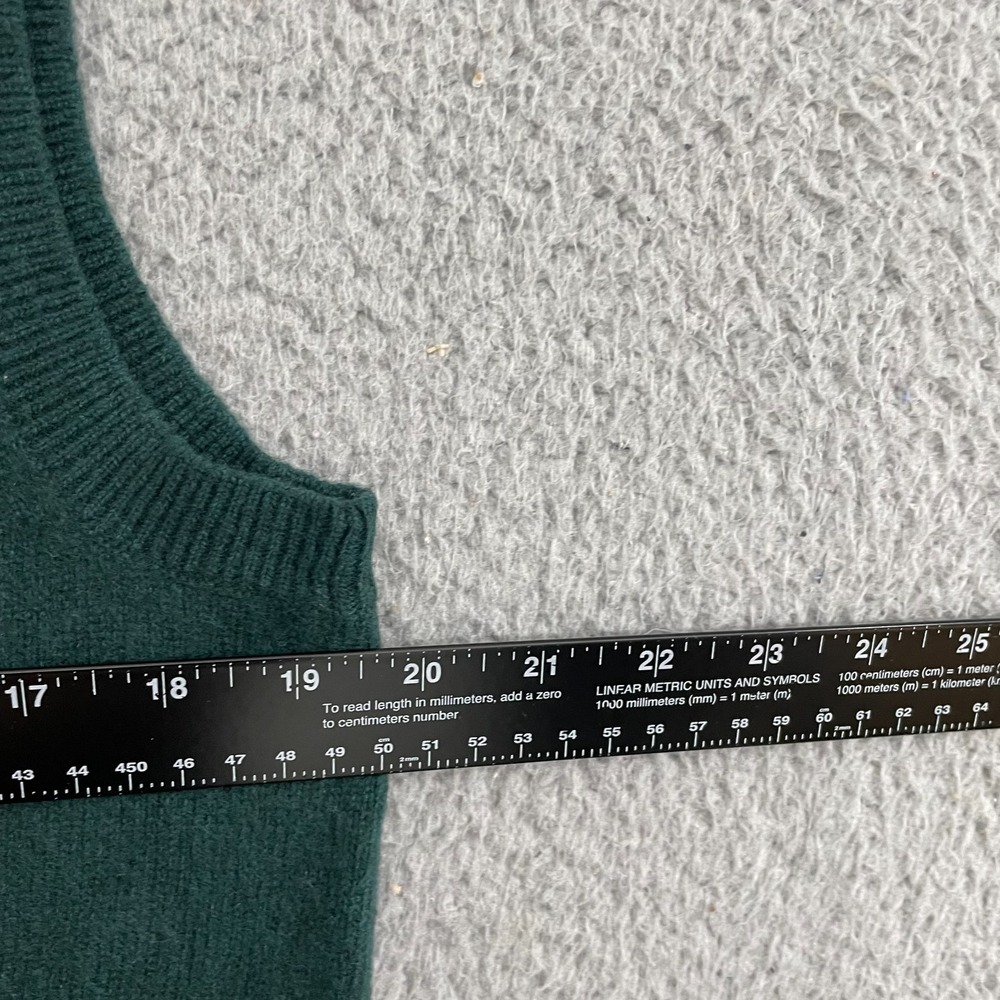 LL Bean 100% Cashmere Sweater Vest Men M Green Preppy V-Neck - Picture 7 of 8